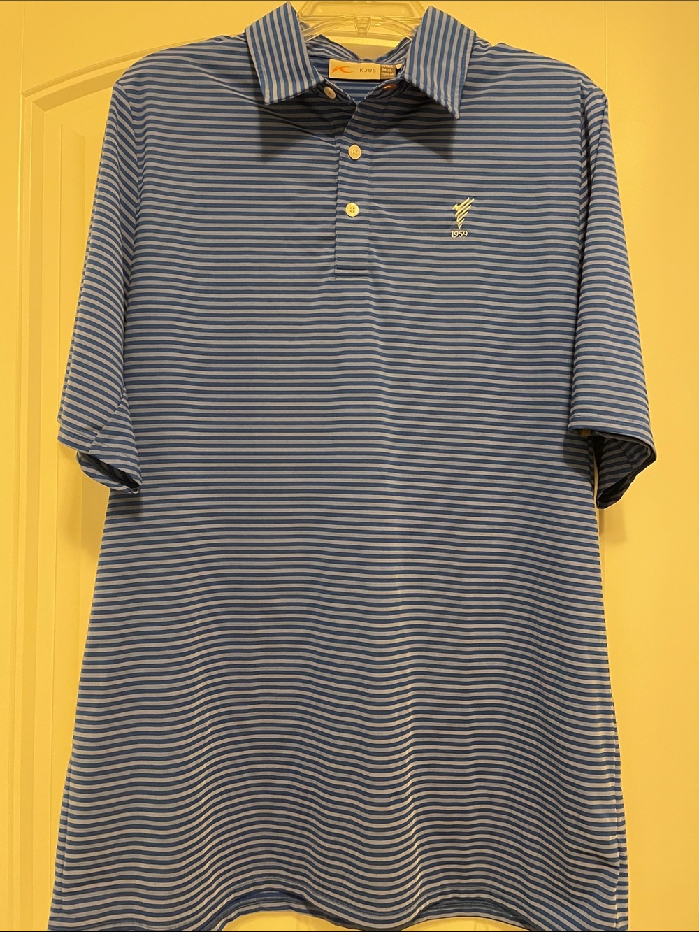 KJUS Blue/Gray Striped Golf Polo